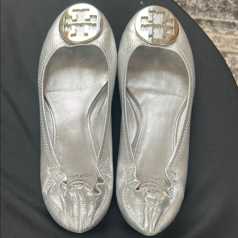 Tory Burch Metallic Silver Flats